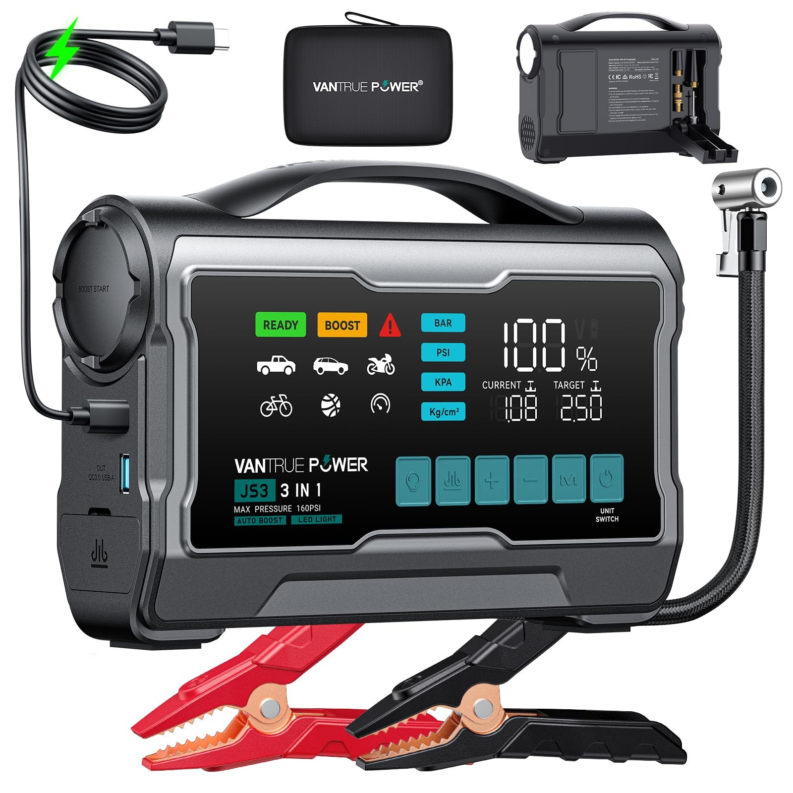 Avviatore Auto 12V con Compressore Aria 160 Psi Booster Js3 3250A - Miniatura 10