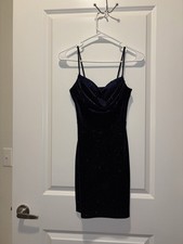 Windsor Navy Blue Glitter Strappy Sleeveless Bodycon Mini Dress Cowl Neck