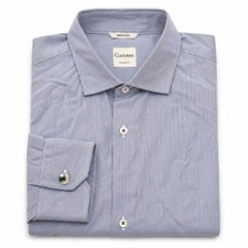Culturata Button Front Dress Shirt Men's 17.5 XL Blue Pleated Accent Mini Stripe