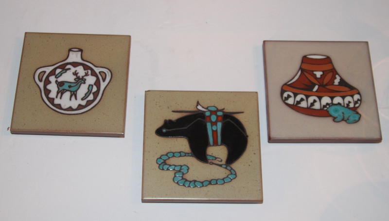 Set of 3 Southwest Native Coaster/Trivet Tiles by Cleo Teissedre- 4 Inches