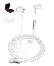 USB Earbuds with Microphone for PC Laptop 7.5ft Cord Headphones White