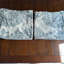 Pottery Barn Lucianna Blue Ivory Damask Set of 2 Euro Shams Pillow Cases