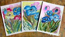 3 Aquarellbilder original Blumen Postkartenformat handgemalt signiert