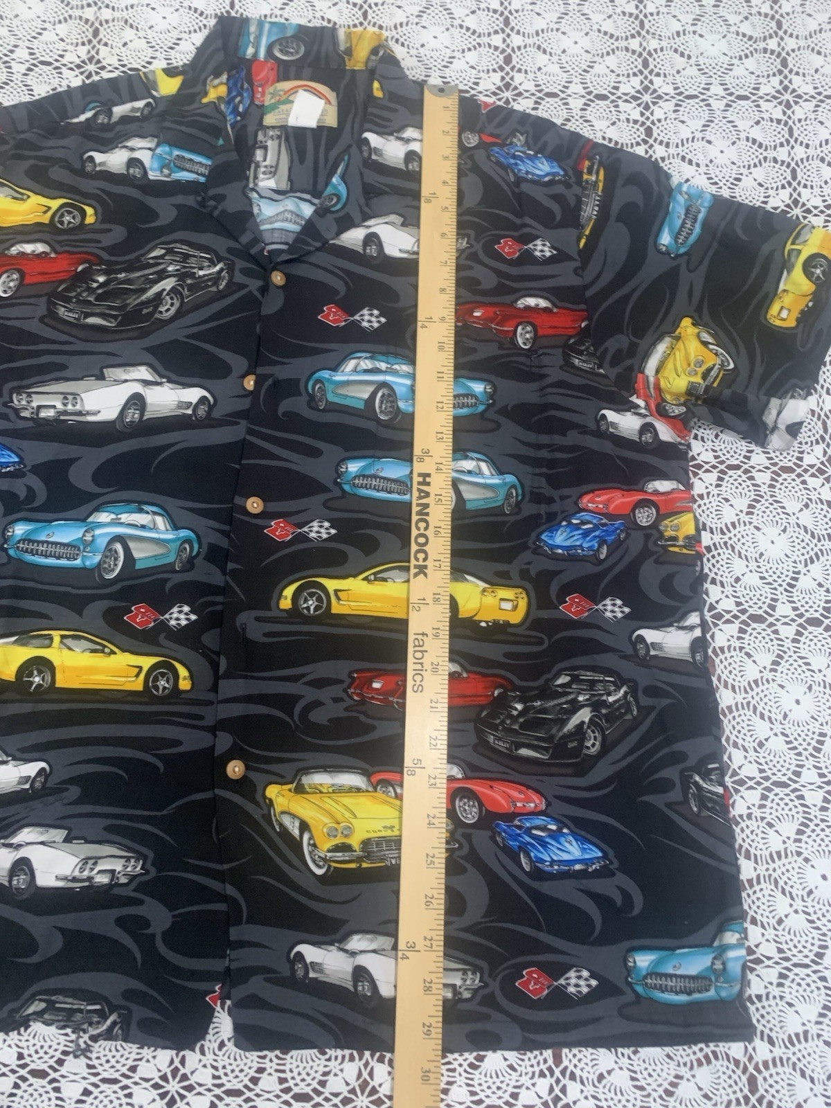 Vintage Paradise Found Hawaiian Shirt Mens XL Black S/S Corvette Stingray