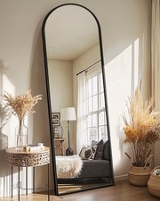  Arched Mirror Full Length,Standing Mirror Full 56"L x 15"W Black Frame