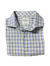 Ben Sherman Tailored Slim Fit Stretch Blue Yellow Plaid Men  s Shirt 16.5 32/33