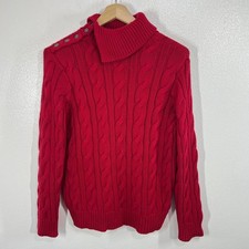 Lauren Ralph Lauren Red Cable Knit Button-Trim Mock Neck Sweater Women's 1X