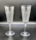 Waterford Alana Crystal Champagne Flutes Pair 7.5" Signed Ireland Vintage