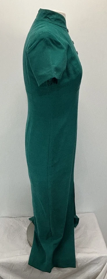 Maxi Vestido De Colección Dana Buchman Seda Talla 4 Verde Esmeralda Frontal Trasero Aberturas Clásico Foto 4 de 4