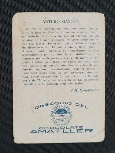 1928 Arturo Gaston, Chocolate Amatller Automovilismo, Arrabassada Hill Climb - Bild 2 von 2