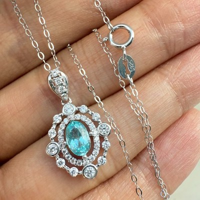 925 Sterling Silber Halskette 6x4mm Natur Blau Apatit Zirkon Handarbeit Kette