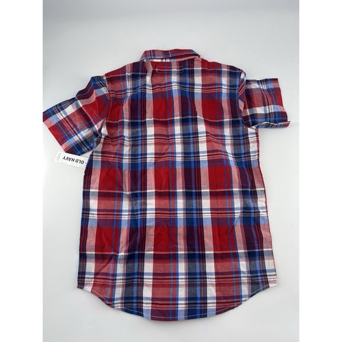 Old Navy Plaid Flannel Shirt Youth Boys Medium Blue Red White Classic Dressy New - Picture 7 of 7
