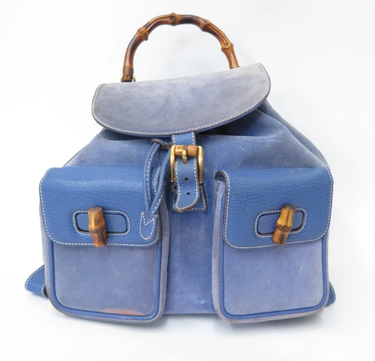 Gucci Blue Suede Backpack with Bamboo Handle Gucci Vintage Bamboo/Leather & Suede Backpack in Navy  main image 4