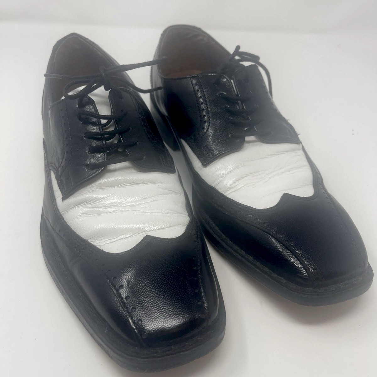 Vintage Stacy Adams 7 1/2 M Rockabilly Wingtip Oxford Shoes Two Tone Black White Vintage Stacy Adams 7 1/2 M Rockabilly Wingtip Oxford Shoes  main image 3