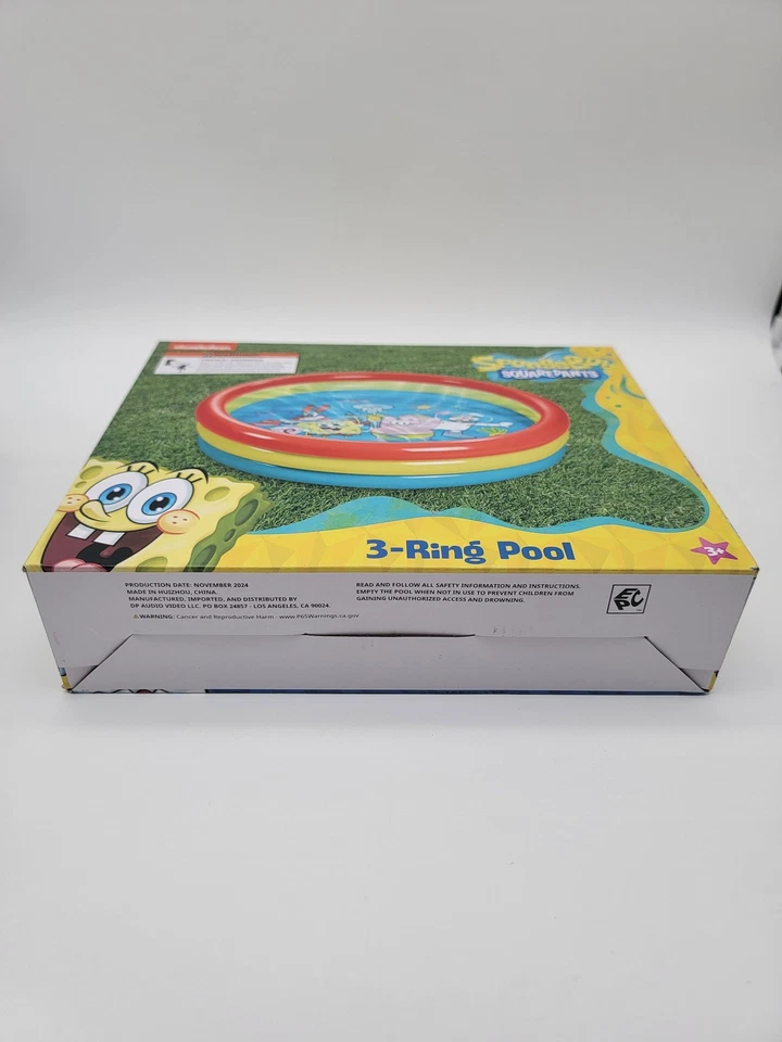 NUEVO Bob Esponja Pantalones Cuadrados 3 Anillos Inflable Piscina Infantil 45" Ancho Nickelodeon Foto 4 de 4
