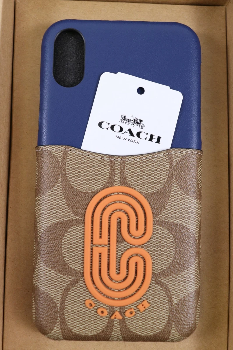iPhone10 COACH ケース Coach New York Khaki Canvas w/ Glitter Cherries Phone Case for