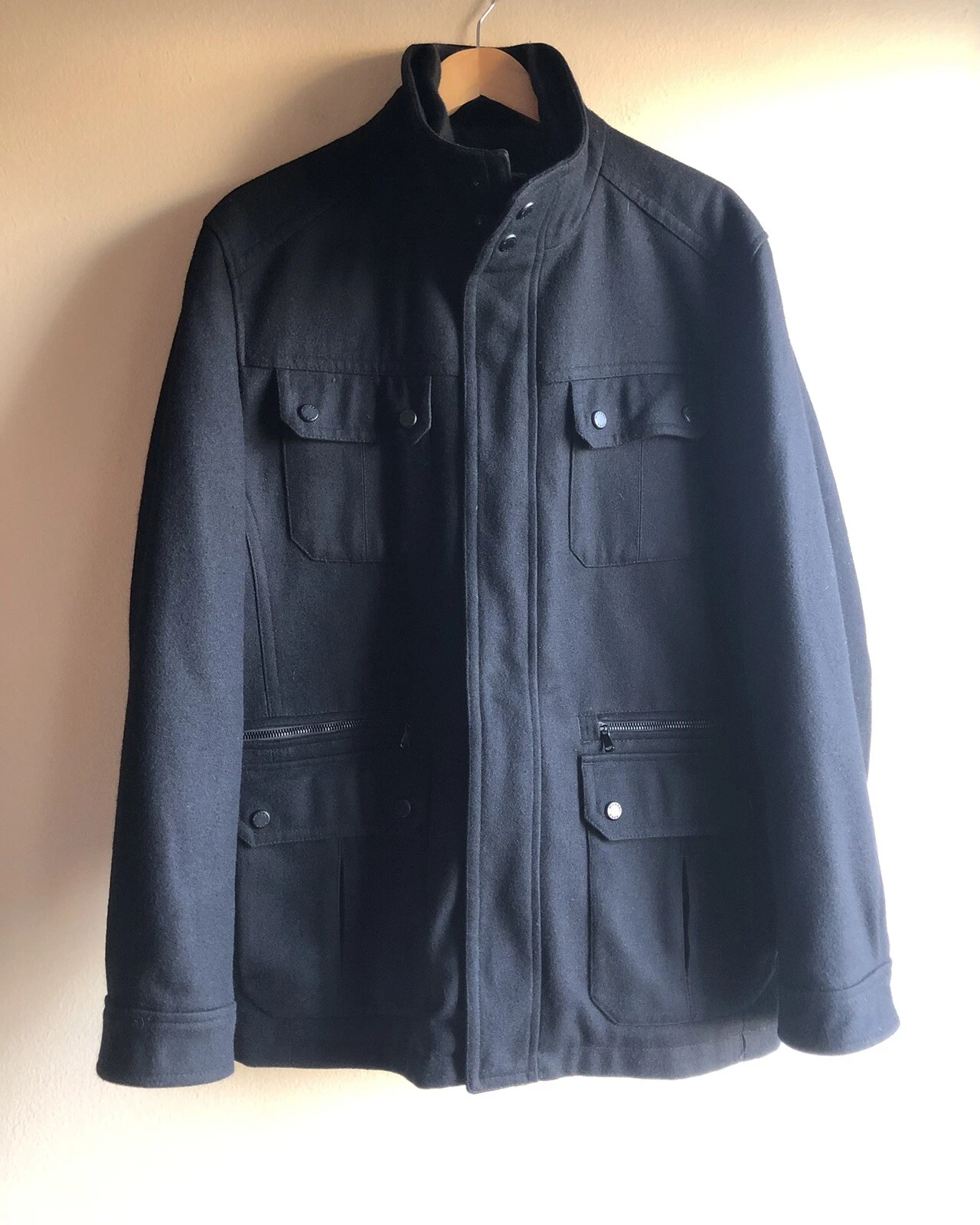 Cappotto uomo Michael Kors lana nero lavorato a maglia taglia large