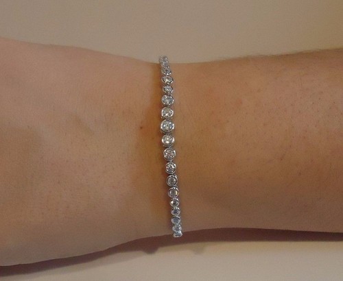 LARIAT ARMBAND MIT 2 KARAT RUNDEN LABORAKZENTEN / 925 STERLINGSILBER / 9'' VERSTELLBAR - Bild 1 von 9