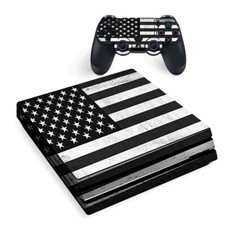 PS4 Pro Console Skins Decal Wrap ONLY - Black White Grunge Flag USA America