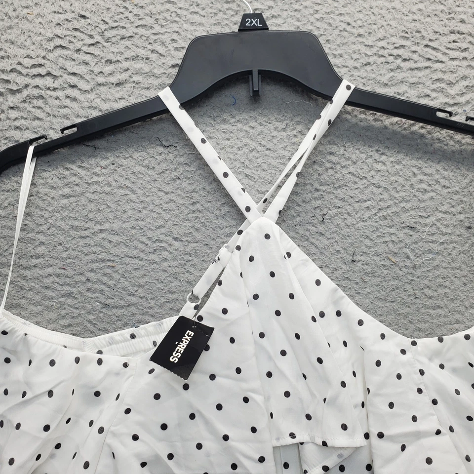 Express Blouse Womens S Multi Polka Dot Adjustable Strap Ruffle Off The Shoulder Foto 3 de 4