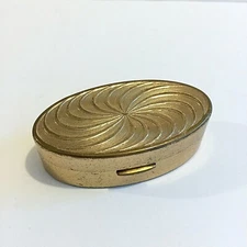 Vntg Max Factor Gold Tone Metal Oval Lipstick Holder w/ Mirror Swirl Design Lid