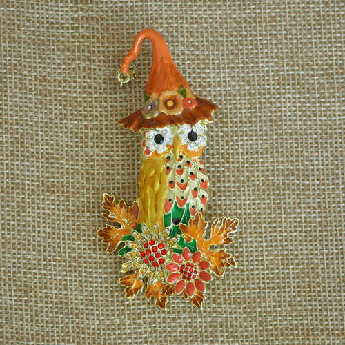 Colgante de pasador Kirks Folly Enchanted Woodland Búho tono dorado flores y hojas de otoño - Imagen 2 de 5