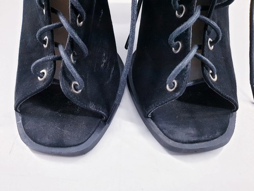 New Look size 5 (38) wide fit black faux suede slingback lace up block heels - Picture 5 of 13