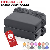 Fitted Sheet Set of 2 Pack Fitted Bed Sheets Single Double King Hotel 25cm Sheet