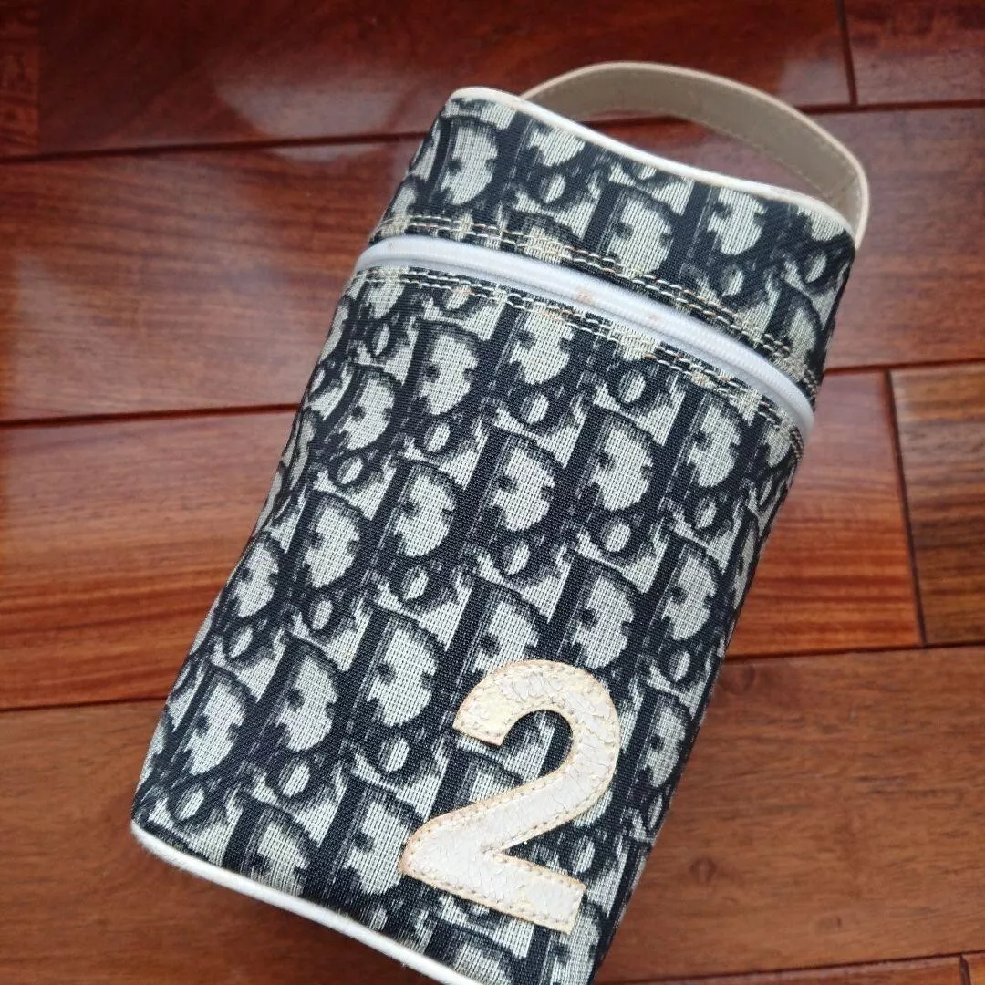 CHRISTIAN DIOR Trotter No.2 Vanity Pouch Bag Canvas Black Ivory