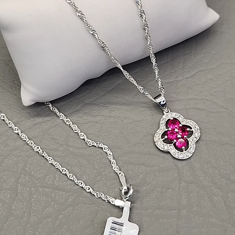 Collar Colgante Creado en Laboratorio Rubíes Chapado en Rodio Plata de Ley 925 JTV 23" Foto 3 de 4