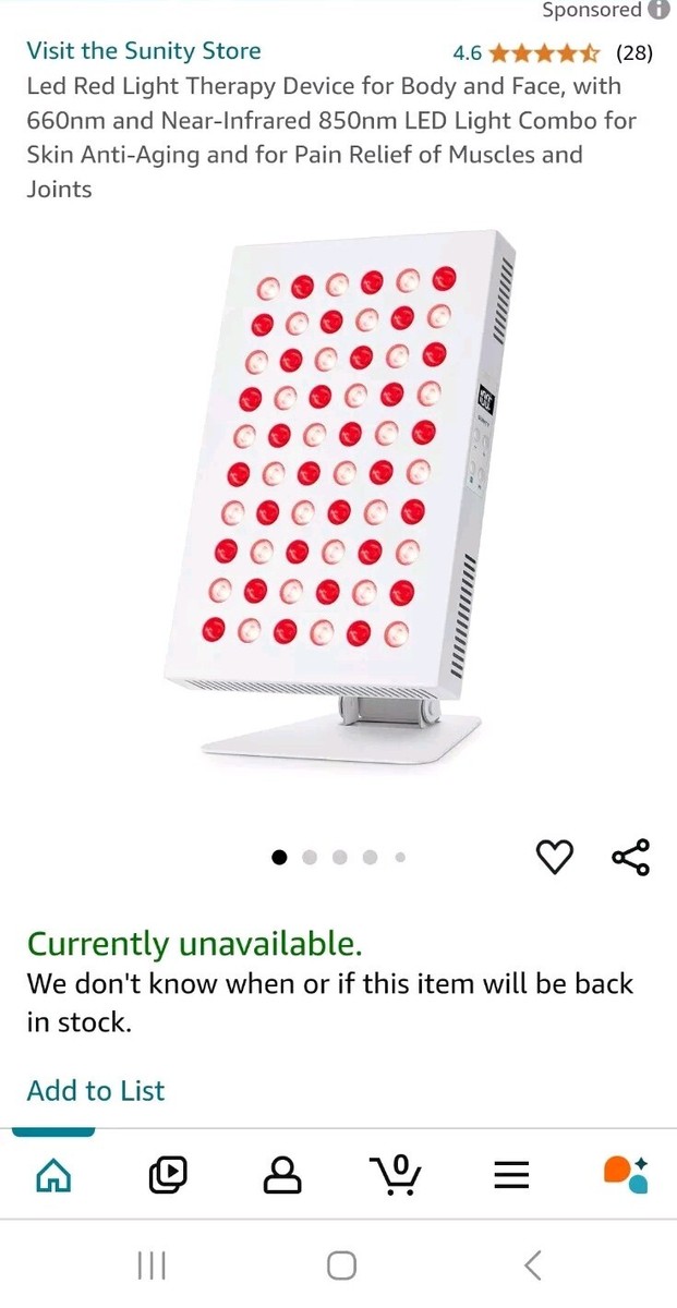 Sunity Led Red Light Therapy Device Body and Face 660Nm and Near