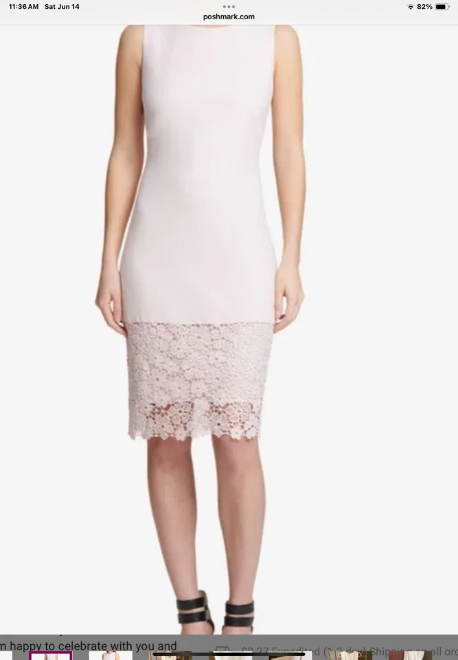 Vestido Vaina DKNY en Rosa Encaje Acento Talla 6 Usado en Excelente Condición $178R Foto 2 de 4