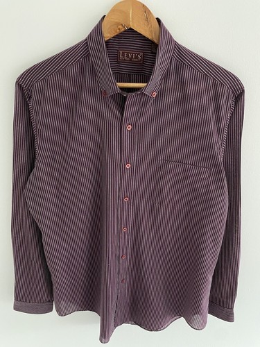 Levis Vintage Shirt L Large Mens Purple Striped Fitted Fit Cotton Long Sleeve - Picture 3 of 8