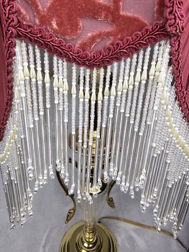 Victorian Style Silk Burgundy Rose Maroon Shade Glass Beaded Fringe - Picture 7 of 8