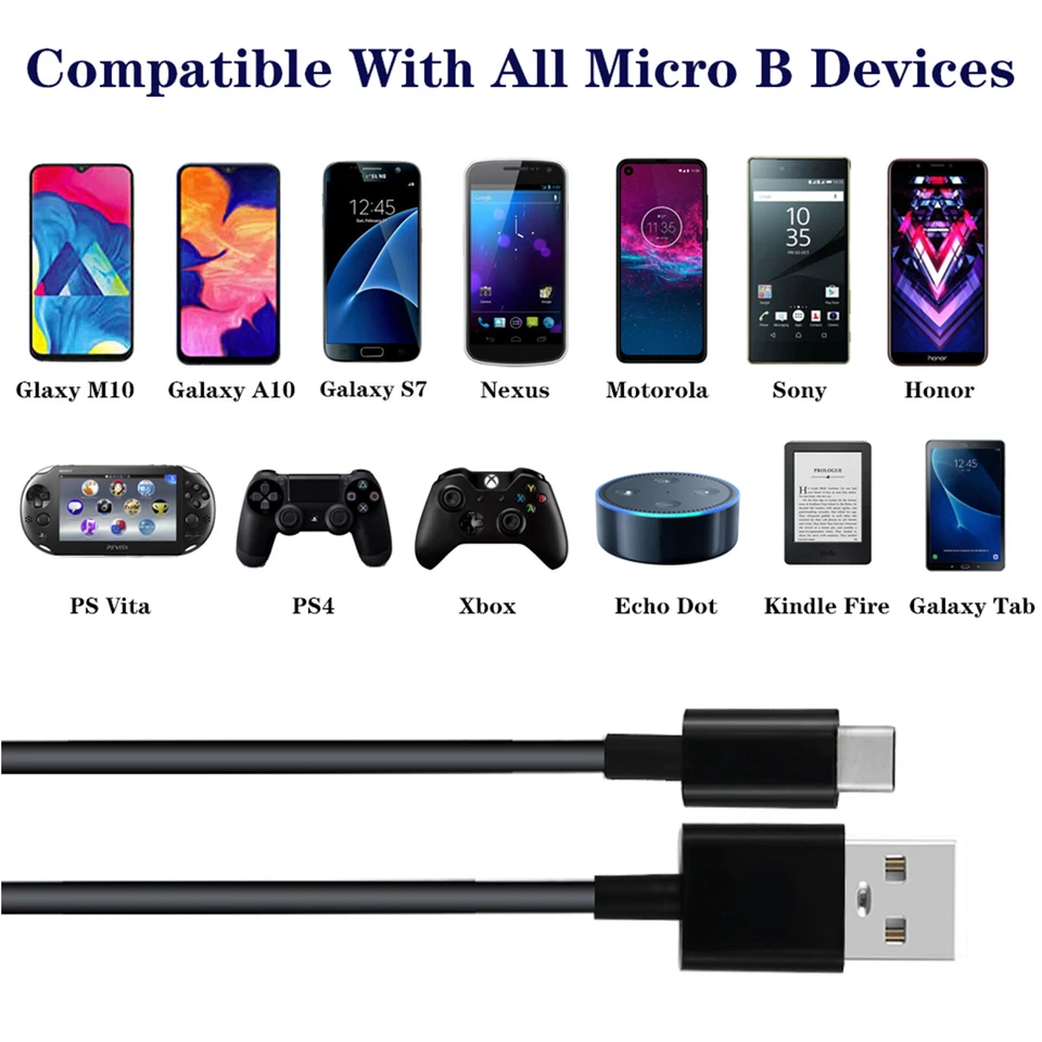 Black Micro USB Charging Cord for LG Android Samsung S7 Edge S5 S6 Note Charger - Image 2 of 4