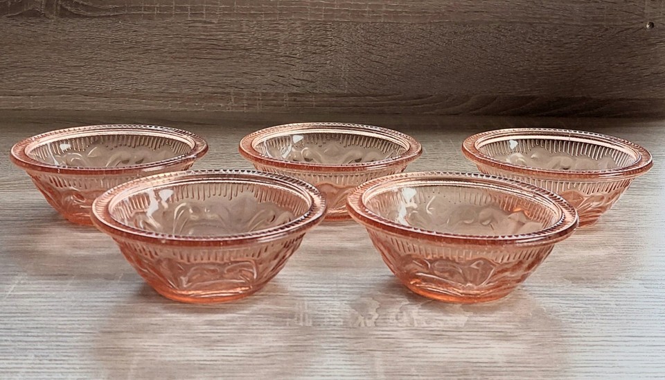 Set Of 5 Vintage Salmon Pink Pressed Glass Desert/Fruit Bowls eBay