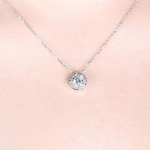 Ocatagon Shape Sterling Silver Halo Moissanite Round Cut Wedding Pendant - Bild 5 von 8