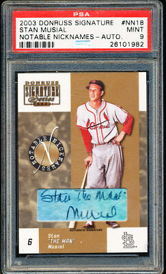2003 DONRUSS SIGNATURE STAN MUSIAL NOTABLE NICKNAMES AUTO 6/100 JERSEY # PSA 9