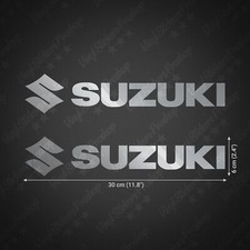 2 Stickers Glossy silver SUZUKI 12" each Tuning Tank Custom Moto logo style