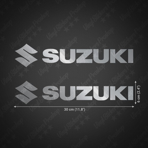 2 Stickers Glossy silver SUZUKI 12" each Tuning Tank Custom Moto logo style