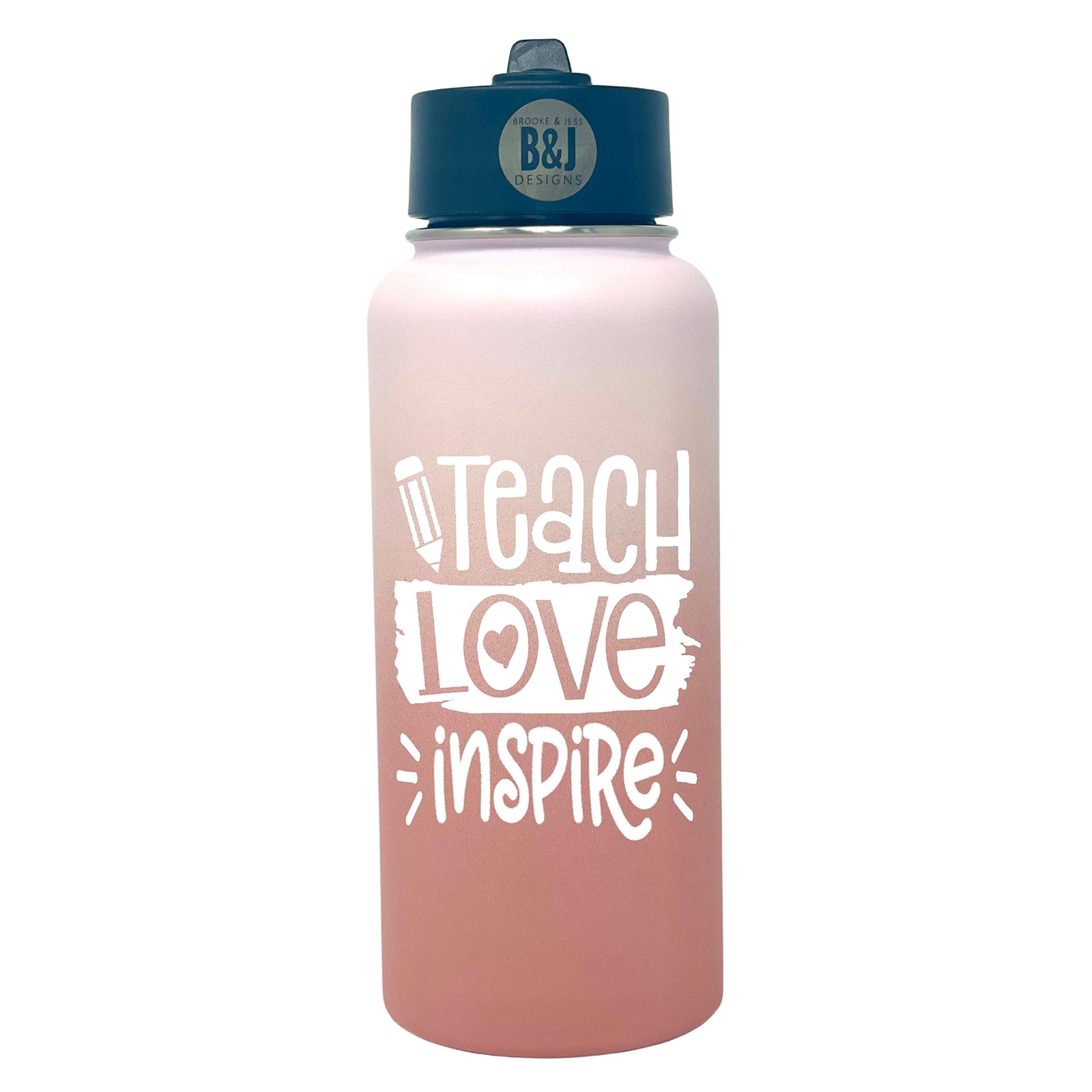 32 oz Stainless Steel Water Bottle with Teach Love Inspire Blush Design Travel Mug