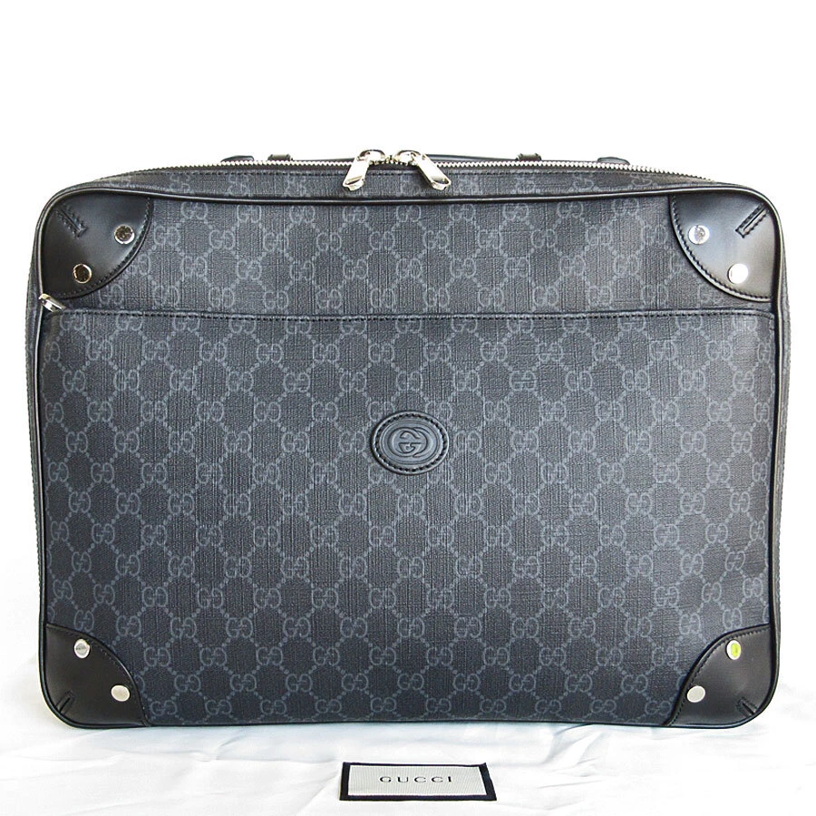 Auth GUCCI GG Supreme sac à main sac à dos sac d'affaires noir gris PVC s0353a