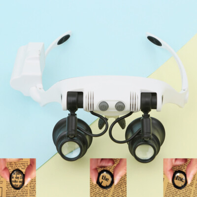 LED Magnifier Double Eye Loupe Optical Lens Jewelry Watch Repair 10X 15X 20X 25X