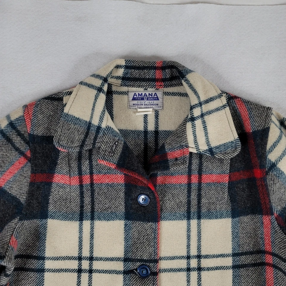 Chaqueta Abrigo Vintage Amana Mujer 36 Mackinaw Cuadros Lana Mill Años 70 80 Retro Foto 3 de 4