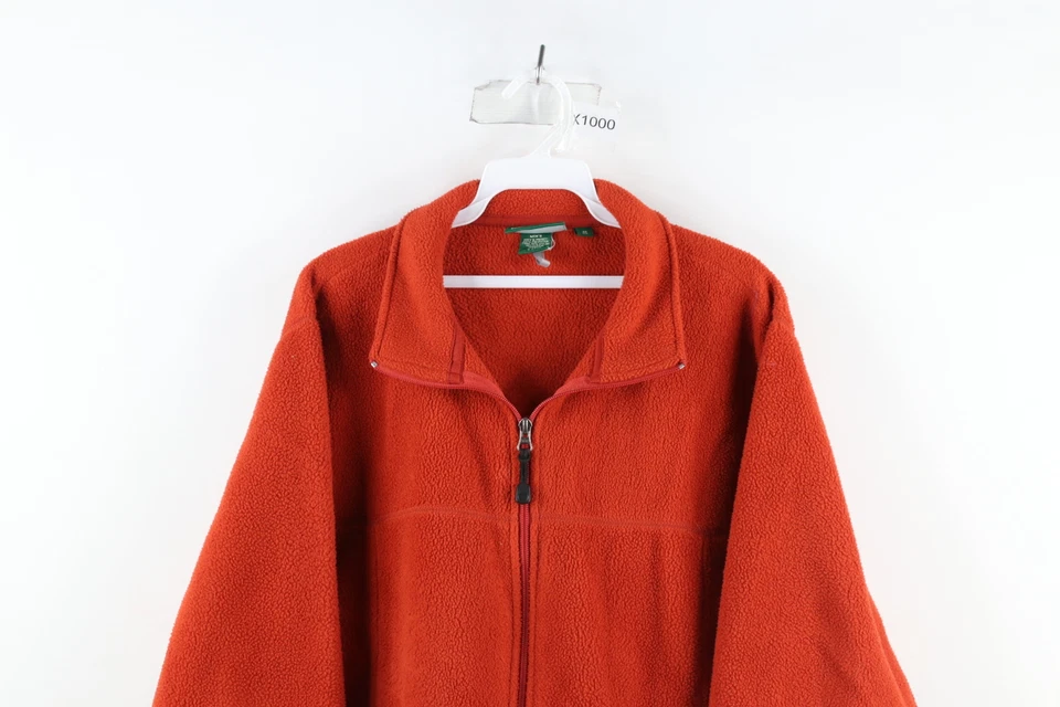 Vintage LL Bean Mens Size Medium Faded Spell Out Full Zip Fleece Jacket Orange - Image 2 of 4