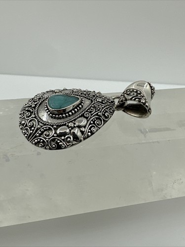Amazonite Crystal Flower Bali Style Teardrop Sterling Silver 925 Pendant #1129 - Picture 2 of 5