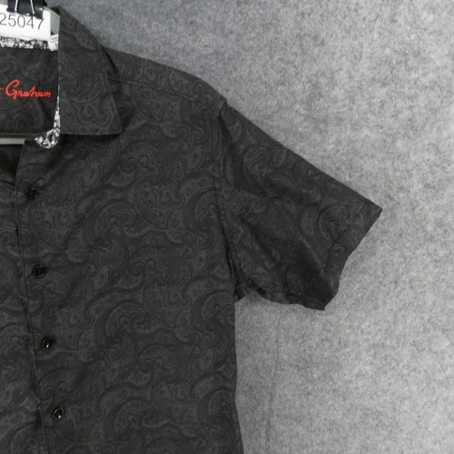 Camicia Robert Graham uomo piccola vestibilità classica manica corta bottoni grigio paisley - Foto 6 di 16