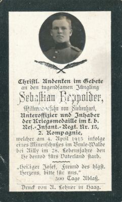 Foto WK1 Sterbebild gefallener deutscher Soldat Sebastian Rappolder E1.27