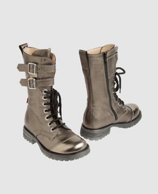 $225 Kickers Italian brand bronze Leather combat boots Girl Child