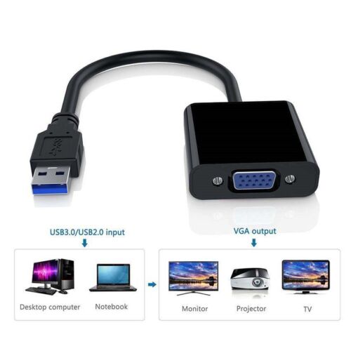 USB 3.0 2.0 to VGA Video Graphic Card Display External Adapter for Win 7/8/10 - Afbeelding 1 van 15